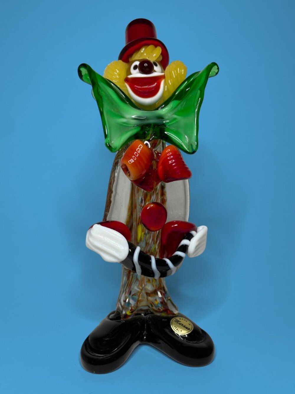 Vintage Authentic Murano Glass Clown Figurine with Accordion - Made in Italy